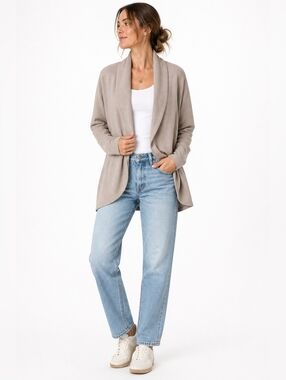 James Perse Taupe Draped Cardigan Size 3 (L) Cotton Open Front Minimalist